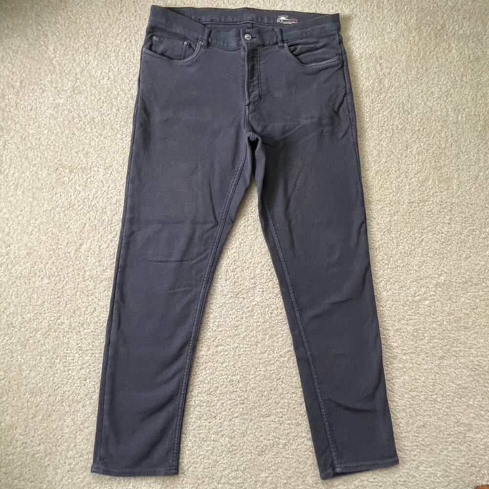 Faherty Pants Mens 36 Navy / Gray Stretch Terry 5 Pocket Straight Slim Jeans